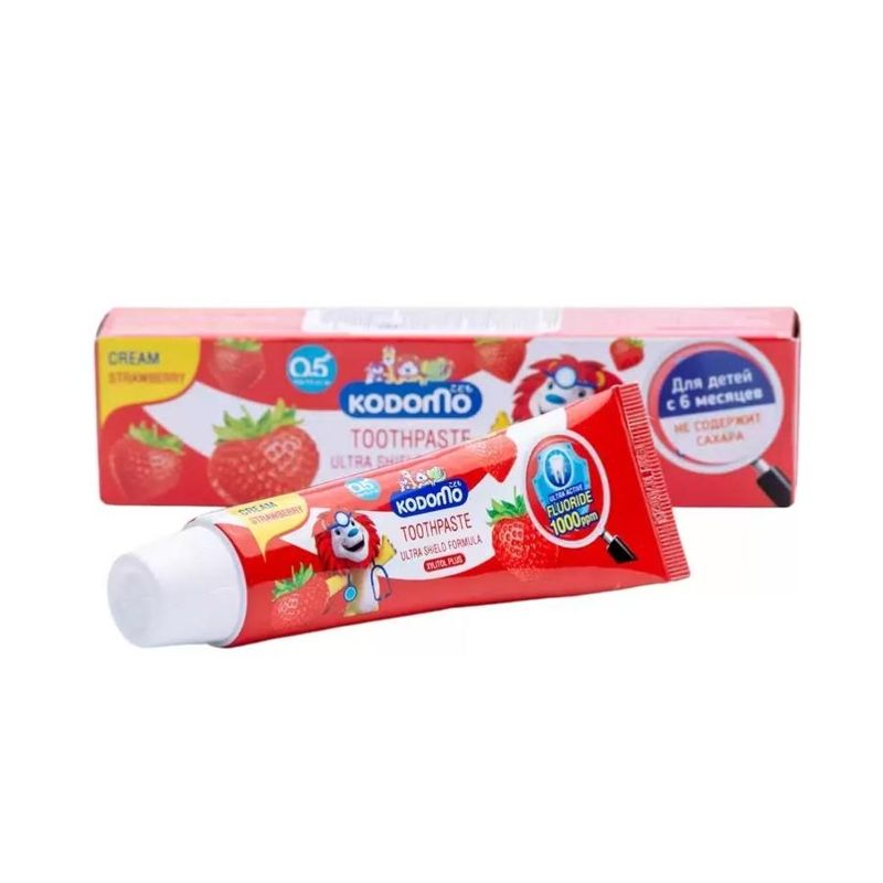 Детская зубная паста с ксилитом Клубника с 6 месяцев Kodomo 