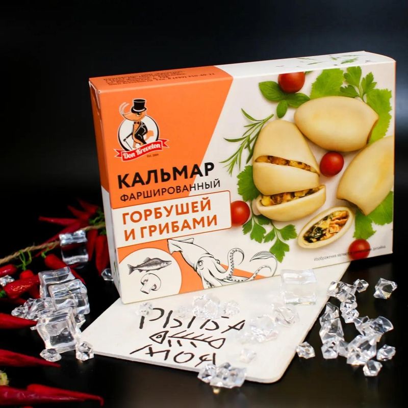 Кальмар фаршированный горбушей и грибами, ~500 гр 